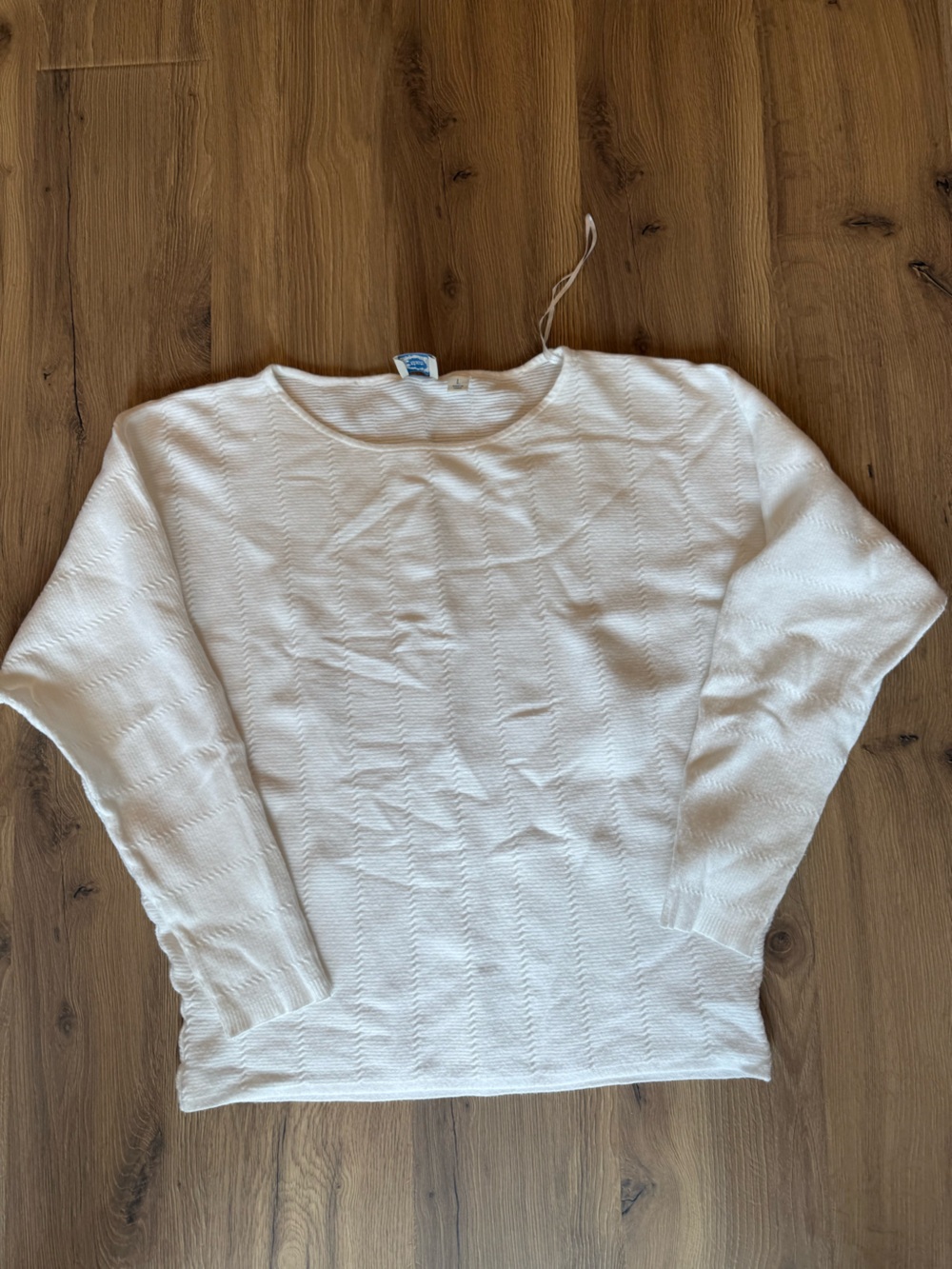 Blue Rain Light Cream Ribbed Crewneck Sweater